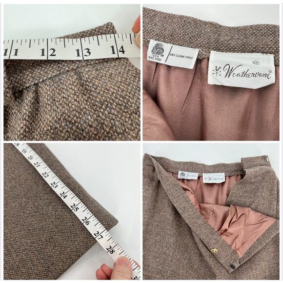 Vtg Nordstrom Weathervane Wool Skirt Suit Women Blazer 10 Skirt 12 Brown Tweed - Picture 9 of 10